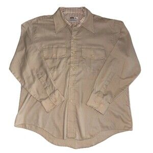Vintage 1970s Men’s Montgomery Ward Tan Button Up LS Safari Work Shirt Size XL